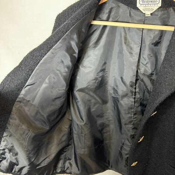 Vintage Bridgewater Black Wool Boucle Gold Buttoned LS Lady Jacket Size 12 - Picture 9 of 15